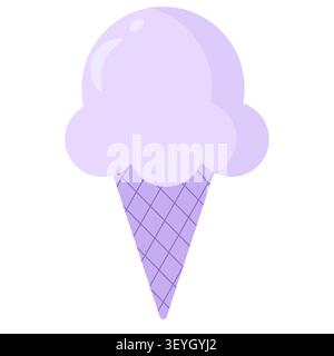 Cornet de crème glacée pastel violet vif isolé sur blanc. Idéal pour les thèmes de saveur de raisin, les bonbons magiques et les dessins d'autocollants. Art vectoriel plat Illustration de Vecteur