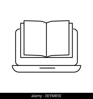 La bibliothèque d'écran d'ordinateur portable dispose d'une illustration vectorielle plate. La technologie de livre numérique met en avant l'éducation en ligne. spe 10 Illustration de Vecteur