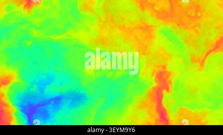 Cette pièce présente une texture de nuage abstraite brillante remplie de nuances vibrantes de bleu, vert, orange et jaune, créant un AT dynamique et coloré Banque D'Images