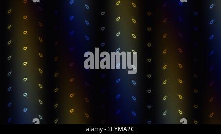La scène présente un motif répété de formes de coeur dans différentes couleurs sur un fond sombre. Cette conception crée un look ludique et vibrant adapté Banque D'Images