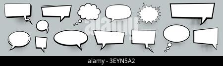 Jeu de bulles de discours comiques. Collection de nuages de dialogue de dessin animé dessinée à la main. Cadres de chat vectoriel rétro pop art. Illustration de Vecteur
