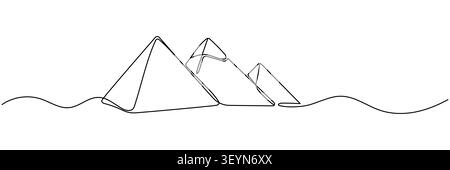 Un dessin au trait des pyramides égyptiennes de Gizeh dans le désert. Contour modifiable. Illustration de Vecteur