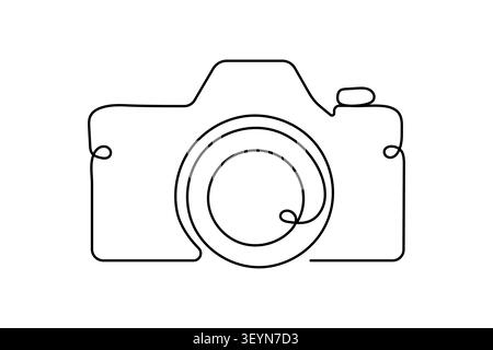 Dessin au trait d'un appareil photo moderne. Contour modifiable. Illustration de Vecteur
