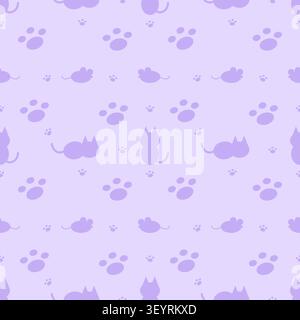 Silhouettes magiques de chat pastel violet et de souris sans couture. Parfait pour la saison effrayante, papier peint de pépinière et scrapbooking numérique. Vecteur plat Illustration de Vecteur
