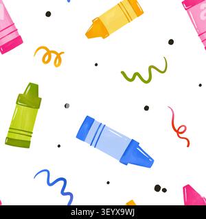 Motif sans couture de crayons colorés dessinés à la main mignon sur fond blanc pour les enfants pyjama imprimé tissu emballage papier décor de pépinière et retour à l'école ce Banque D'Images