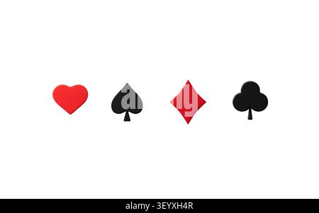 Ensemble de quatre as jouant aux cartes costumes. Ensemble de coeurs, pique, trèfles et diamants as. rendu 3d. illustration 3d. Banque D'Images