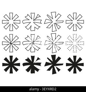 La forme vectorielle noire abstraite Starburst Set comporte une fleur géométrique. La décoration de ligne complexe met en valeur la décoration moderne. spe 10 Illustration de Vecteur