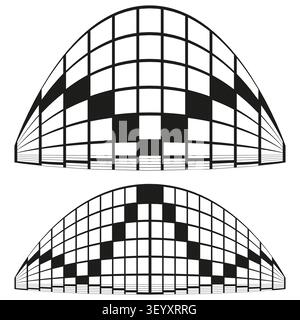 Le dôme géométrique filaire présente une forme vectorielle noire. Ce filet abstrait en damier met en valeur des mises en page d'art moderne simples. spe 10 Illustration de Vecteur