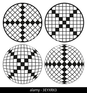 Le cercle croisé en damier présente une collection vectorielle noire. Cette grille géométrique abstraite représente des mises en page techniques simples. spe 10 Illustration de Vecteur