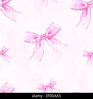 Motif aquarelle sans couture dans une esthétique de coquette avec illustration avec de charmants noeuds roses fond rose doux. Design romantique dessiné à la main Banque D'Images