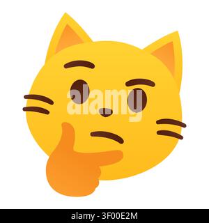 Emoji chat pensant drôle. Visage jaune avec sourcil relevé et geste de la main. Illustration clipart vectorielle simple. Illustration de Vecteur