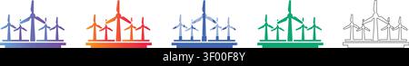 Icône de la ferme éolienne définie dans cinq variations vol 29733 Illustration de Vecteur
