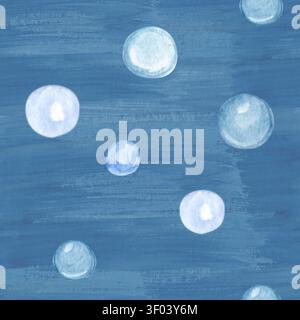 Motif sans couture de bulles d'aquarelle bleu isolé sur fond bleu. Dessin répétitif peint à la main pour les textiles, papier d'emballage, papeterie, pépinière Banque D'Images