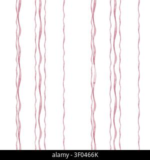 Illustration d'aquarelle dessinée à la main avec ruban vertical ondulé motif sans couture dans une couleur rouge ou rose douce. Répéter l'ornement sur fond isolé Banque D'Images
