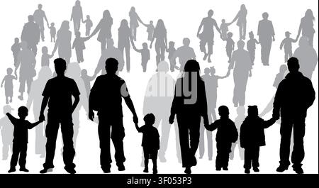 Recueillir des grandes silhouettes vecteur de parents ayant des enfants sur fond urbain grunge, l'élément de conception Illustration de Vecteur