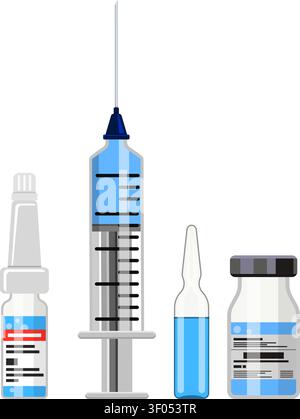 Bannière de concept de vaccination. temps de vacciner avec seringue, flacon de vaccin, ampoule. icône de style plat. illustration vectorielle isolée Illustration de Vecteur
