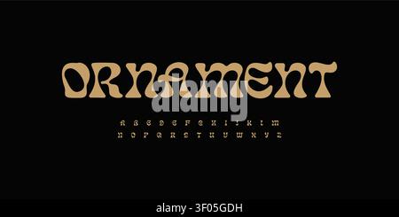Ornement décoratif serif alphabet de police sur fond haut de gamme sombre pour logo de mariage, titre de bijoux, étiquette de mode et marque de luxe. Emblème royal fo Illustration de Vecteur