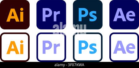 Illustrator, premier pro, Photoshop, After Effects. Jeu d'icônes du logo des produits Adobe Illustration de Vecteur
