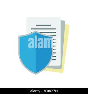 Icône de bouclier de sécurité des données protégeant les pages de document privées, représentant les concepts de cybersécurité, de confidentialité des informations et de protection des fichiers numériques. Illustration de Vecteur