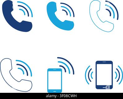 Icônes de communication sans fil animées avec des ondes de signal dans un style de conception plate Illustration de Vecteur