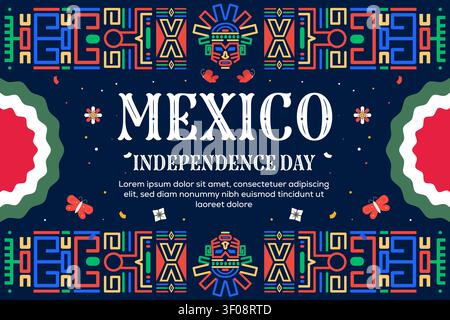 Fond de carte de voeux de jour de l'indépendance mexicaine avec motif tribal Illustration de Vecteur