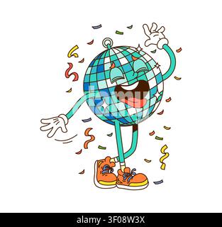 Boule disco groovy, personnage de dessin animé sonore de musique Illustration de Vecteur