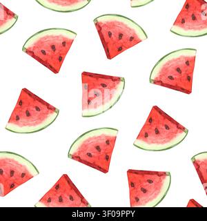 Motif aquarellé avec des tranches de pastèque Banque D'Images