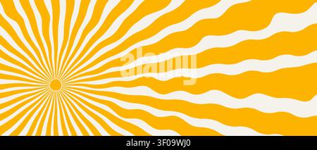 Le soleil d'été éclate avec des vagues rétro groovy et des rayons géométriques. Motifs abstraits inspirés des années 70 avec des motifs radiaux audacieux et ludiques Illustration de Vecteur