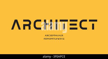Police alphabétique géométrique. Lettres de logo d'architecte moderne sérifs coupés à l'intérieur. Conception typographique vectorielle minimaliste. Biseautage interne des sérifs coudés Illustration de Vecteur