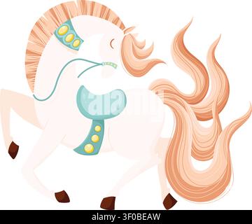 Cheval blanc avec illustration de selle et bride Illustration de Vecteur