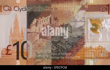 Billet de dix (10) livres sterling de la Clydesdale Bank, Vieilles et Nouvelles Villes d'Édimbourg Banque D'Images