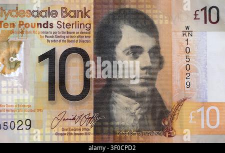 Billet de banque de dix (10) livres sterling Clydesdale Bank, Robert Burns Banque D'Images