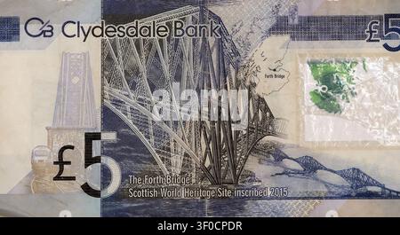 cinq (5) billets de banque Clydesdale Bank Pounds sterling, Forth Bridge Banque D'Images