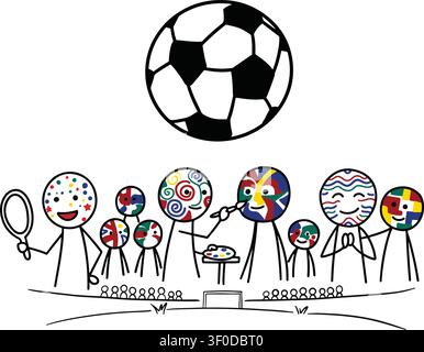 Illustration vectorielle d'un groupe de fans de football ou de soccer applaudissant au stade avec le visage peint. Illustration de Vecteur