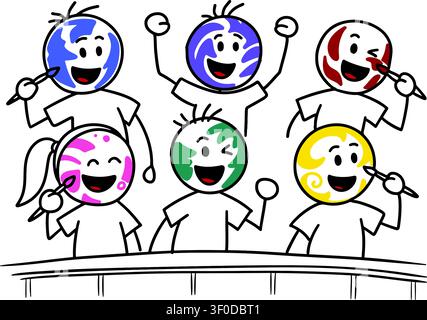 Une foule de fans de football ou de soccer applaudissant dans le stade avec un visage peint. Illustration de Vecteur