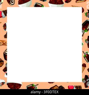 Illustration vectorielle de divers sucreries au chocolat formant une bordure autour d'un carré blanc vierge. Illustration de Vecteur