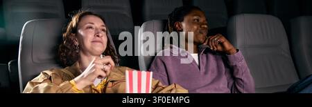 Femme adulte et homme noir regardant un film ensemble au cinéma Banque D'Images