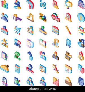 Collection diversifiée d'icônes isométriques illustrant un large éventail d'industries courantes, de services et de concepts de la vie quotidienne, adapté aux infographies et Illustration de Vecteur
