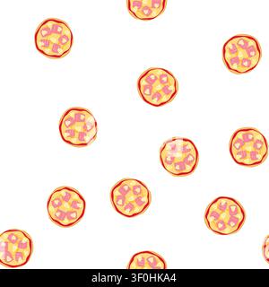 pizza hawaïenne à motif avec une croûte ronde, une riche sauce tomate, du fromage fondu, du jambon succulent et des morceaux d'ananas juteux, présentés de haut en bas Illustration de Vecteur
