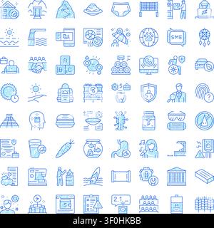 Collection de nombreuses petites icônes de contour bleu dessinées à la main sur un fond blanc. Symbolisant divers concepts. Objets. Et activités pour divers gr Illustration de Vecteur