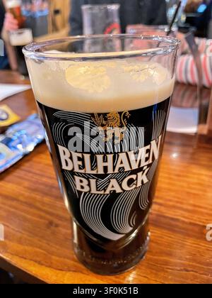 Une pinte de Belhaven Black dans un pub traditionnel, Royaume-Uni Banque D'Images
