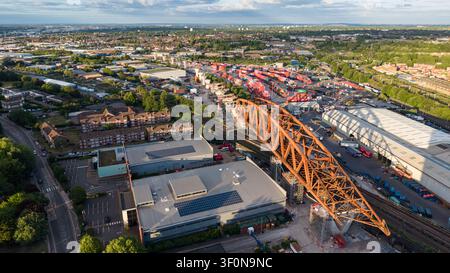 Vue aérienne du chantier de construction du pont HS2 Bellingham (viaduc Curzon n° 2) près de Duddeston, Birmingham, Royaume-Uni Banque D'Images