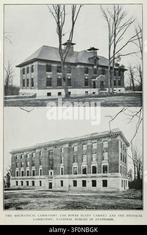 Vue historique montrant le bâtiment du laboratoire physique du National Bureau of Standards. Avec le laboratoire mécanique et la centrale électrique également visibles. Tiré de l'article LE BUREAU NATIONAL DES ÉTALONS DES ÉTATS-UNIS. Par Herbert T. Wade. Tiré de The Engineering Magazine Dédié au Progrès Industriel Volume XXXVI Octobre 1908 - Mars 1909 The Engineering Magazine Co. Banque D'Images