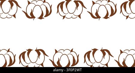 Bordure de fleur de coton avec contour marron et espace de copie blanc. Élément de cadre floral décoratif. Graphique minimaliste de plante naturelle. Illustration pour Illustration de Vecteur