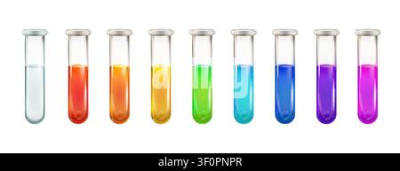 Tube à essai sanguin de laboratoire, flacon de potion 3D. Flacon en verre liquide, jeu rpg ampoule magique. Bécher de laboratoire chimique, pot d'élixir médiéval. Flacon médical Illustration de Vecteur