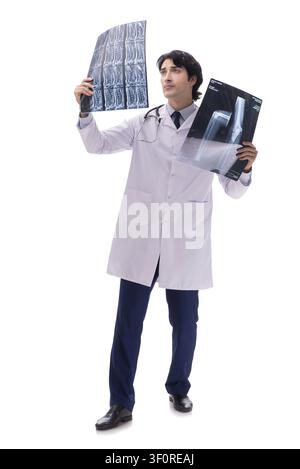Beau jeune médecin radiologue en blanc isolé Banque D'Images
