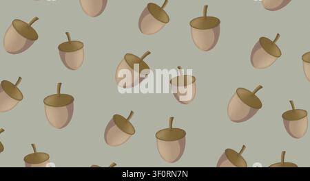 Motif sans couture de glands bruns sur un fond vert clair pour un design d'automne Banque D'Images