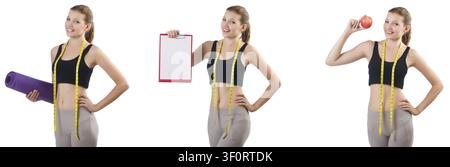Jeune femme avec un appareil faisant des exercices Banque D'Images