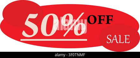 Autocollant de bannière promotionnelle Rouge 50 Pour Cent de Réduction Illustration de Vecteur