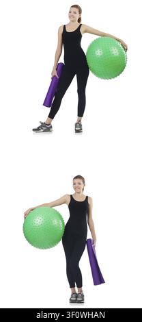 Jeune femme faisant des exercices avec fitball Banque D'Images